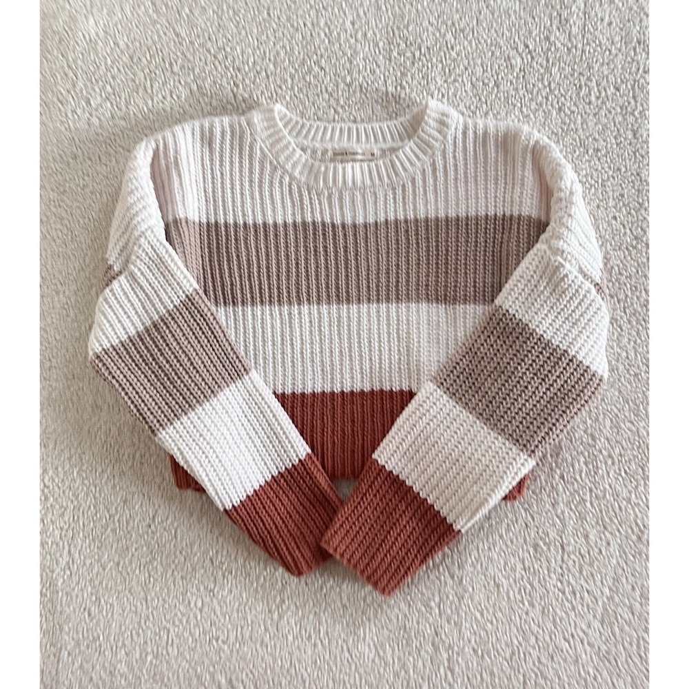 Moon & Madison Striped Sweater Women's Medium Cottagecore Cozy Knit Pastel Boho